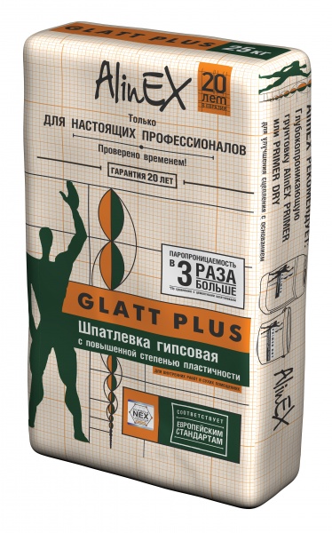 картинка Шпатлевка AlinEX GLATT PLUS, 25кг (гипсовая) от магазина ТНП