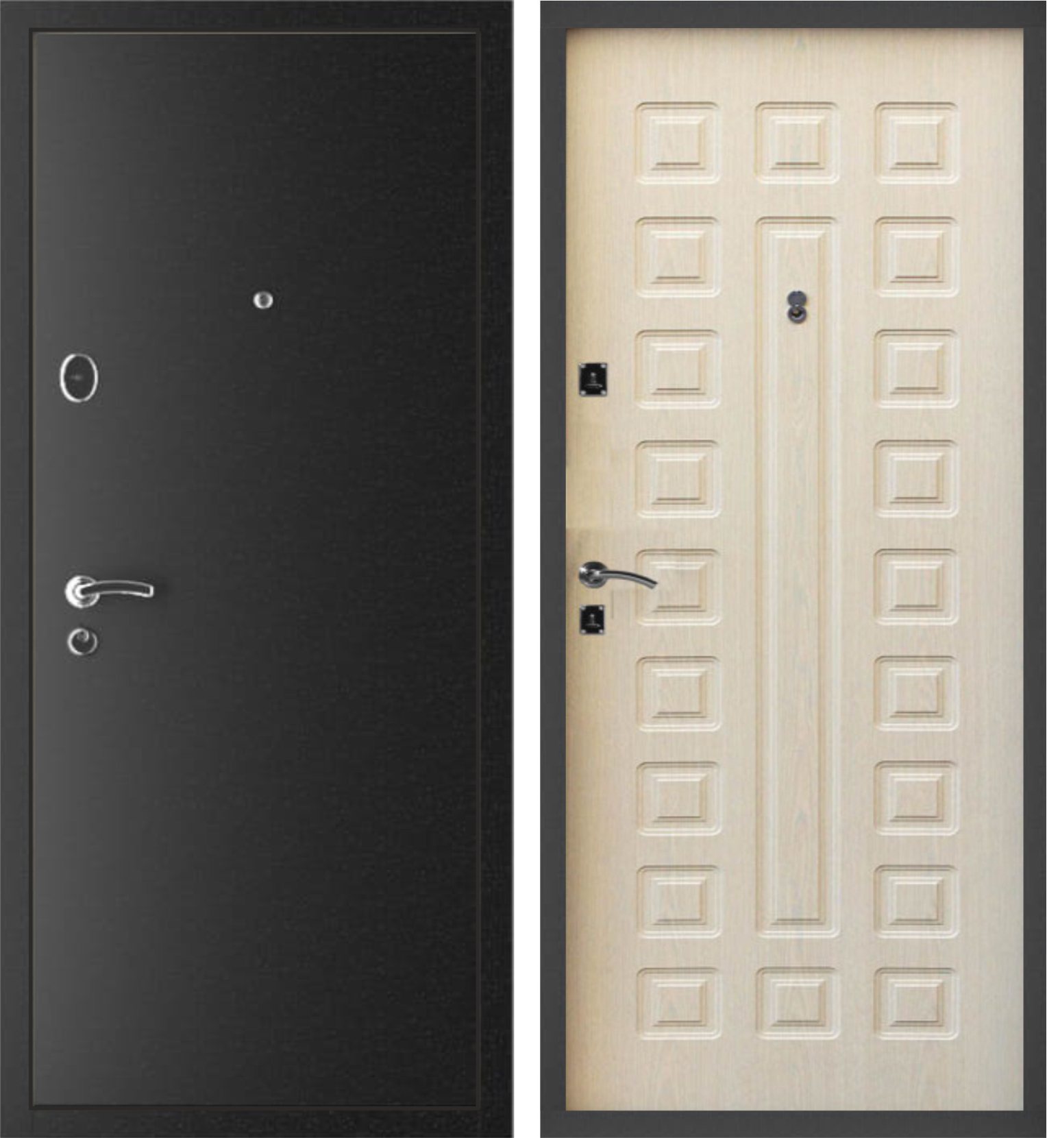 картинка Блок дверной стальной Меги 60, серебро на черном, левый, внутр. панель беленый дуб фрезер №86, 870* от магазина ТНП