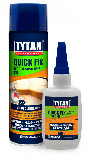 картинка Tytan Professional клей Quick Fix двухкомпонентный цианакрилатный для МДФ прозрачный 400 мл/100 г350 от магазина ТНП