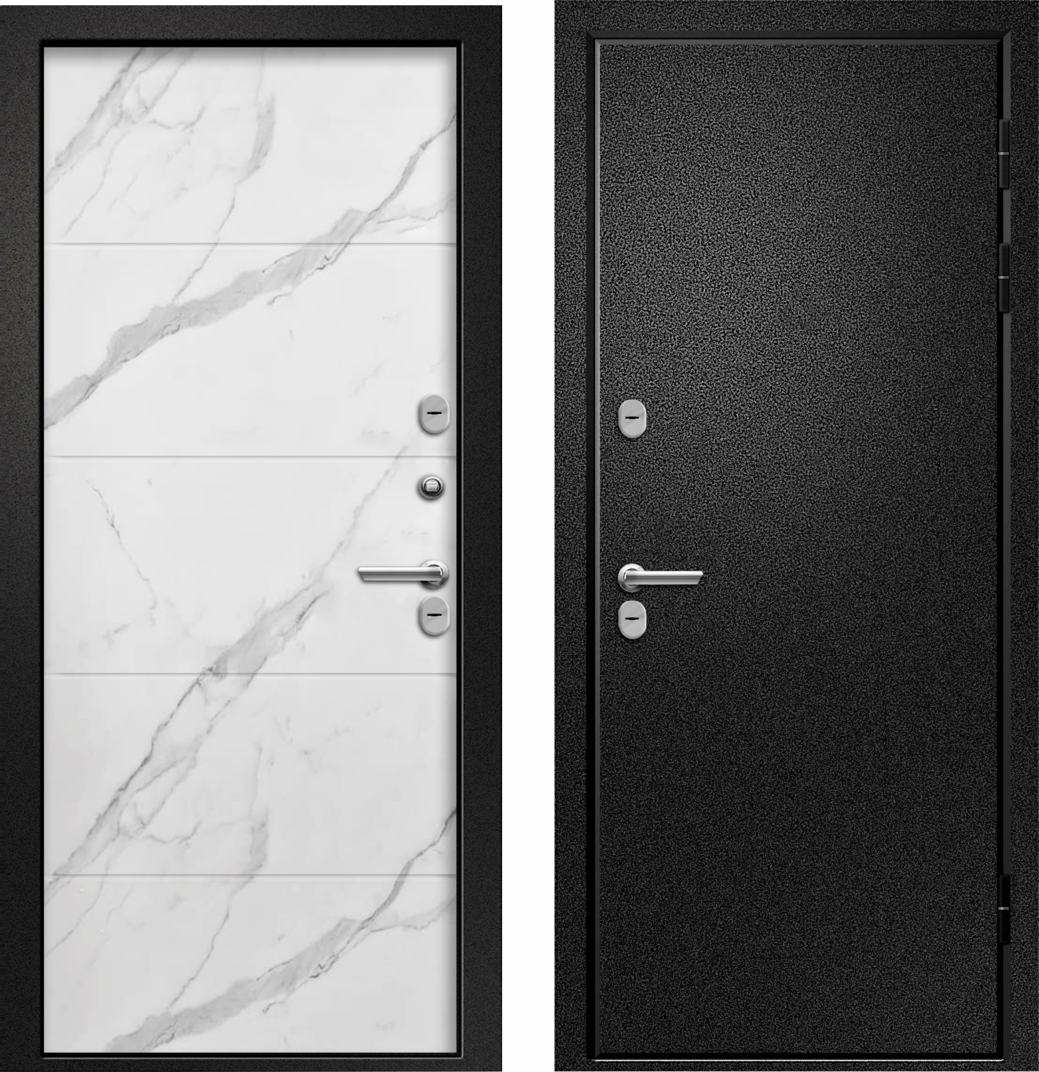 картинка Дверь ВЕСТА (TERMO) (Мрамор светлый 149 Букле черный 880*2050 R порог нержавеющий маг. упл) от магазина ТНП