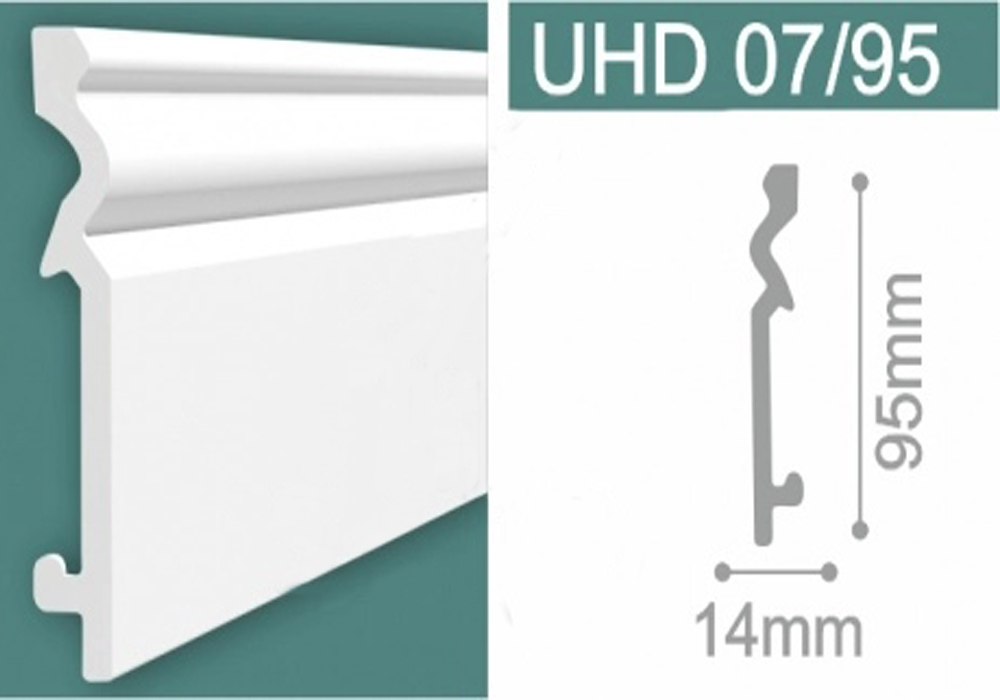 картинка Плинтус напольный полимерный UHD07/95 на клипсу/клей, белый, L2.4м от магазина ТНП