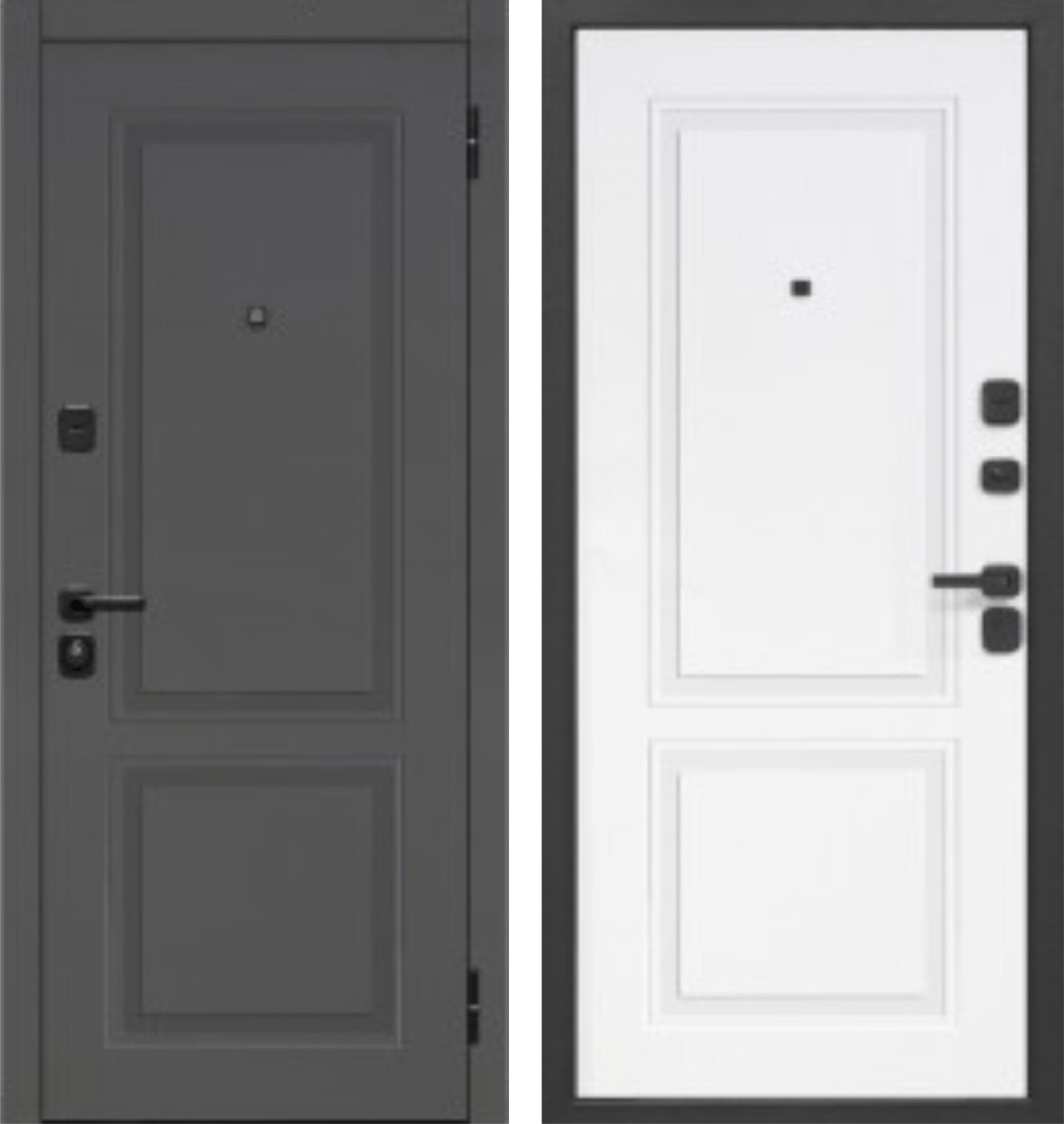 картинка Блок дверной стальной МЕГИ 75 МДФ/МДФ 2, черный муар,правый, вн. панель белый дуб фрез №64, 870х2050 от магазина ТНП