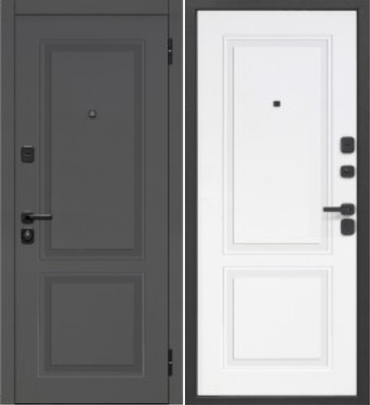картинка Блок дверной стальной МЕГИ 75 МДФ/МДФ 2,черн муар,левый,внутр.пан белый ясень фрезер №64, 870*2050 от магазина ТНП