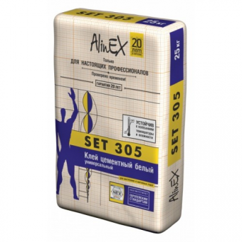 картинка Клей AlinEX SET 305, 25 кг (для плитки, стены, пол, бассейны, белый) от магазина ТНП