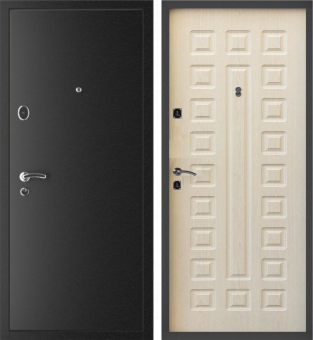 картинка Блок дверной стальной МЕГИ 60 МЕТ/МДФ КВАДРАТ,серебро на черном, прав, вн. панель беленый дуб ф.870 от магазина ТНП